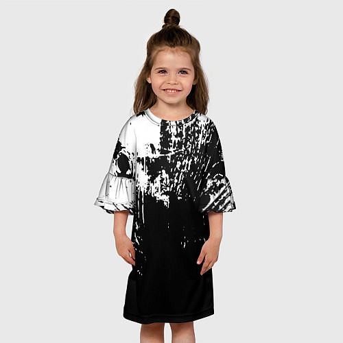 Детское платье Черно-белый гранж текстуры дерева / 3D-принт – фото 3