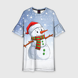 Платье клеш для девочки Весёлый снеговик в колпаке, цвет: 3D-принт