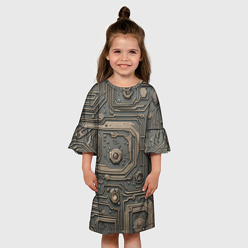 Детское платье Металлическая ржавая обшивка с микросхемами и гайк / 3D-принт – фото 3