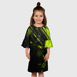 Платье клеш для девочки Зеленая краска на черном фоне, цвет: 3D-принт — фото 2