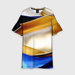 Платье клеш для девочки Белая желтая синяя абстракция, цвет: 3D-принт