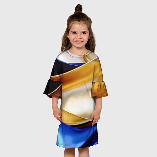 Детское платье Белая желтая синяя абстракция / 3D-принт – фото 3