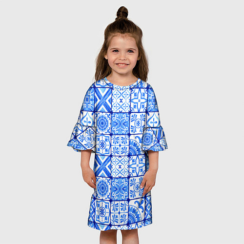 Детское платье Голубая плитка из кухни / 3D-принт – фото 3