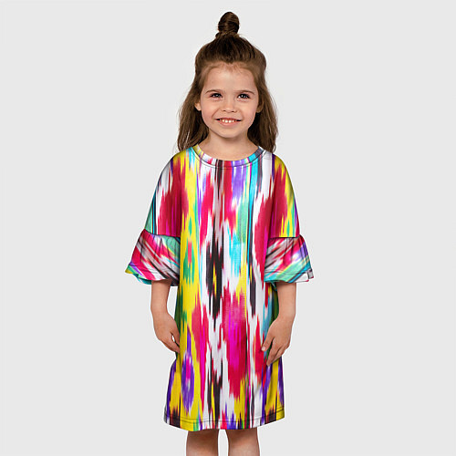 Детское платье Атласная ткань узбекского народа - икат / 3D-принт – фото 3