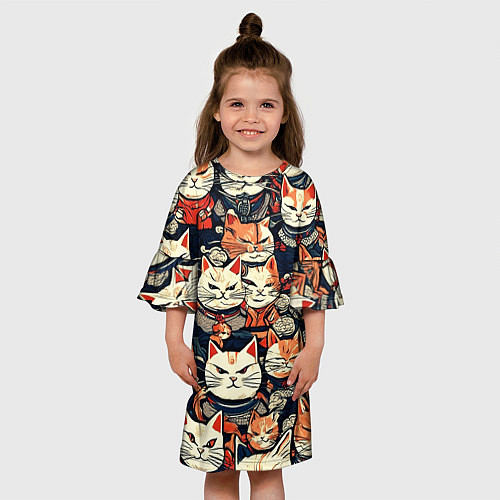 Детское платье Сердитые котики самураи / 3D-принт – фото 3