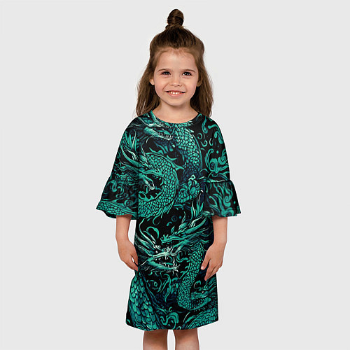 Детское платье Дракон бирюзового цвета / 3D-принт – фото 3
