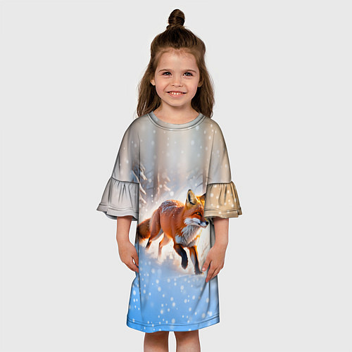 Детское платье Лиса на зимней охоте / 3D-принт – фото 3