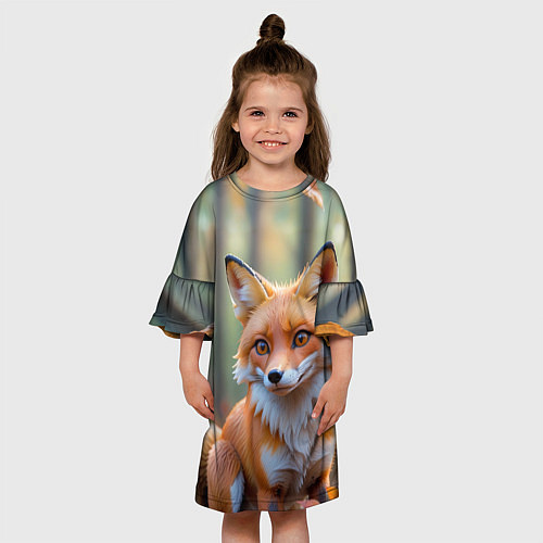 Детское платье Портрет лисы в осеннем лесу / 3D-принт – фото 3