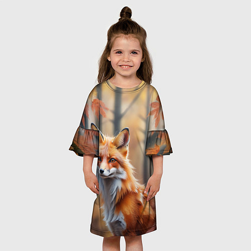 Детское платье Рыжая лисица в осеннем лесу / 3D-принт – фото 3