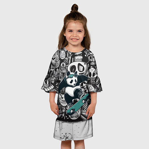 Детское платье Скейтбордист панда на фоне граффити / 3D-принт – фото 3