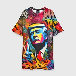 Платье клеш для девочки Дональд Трамп - граффити - нейросеть, цвет: 3D-принт