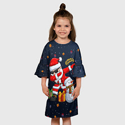 Платье клеш для девочки Санта Клаус и снеговик, цвет: 3D-принт — фото 2