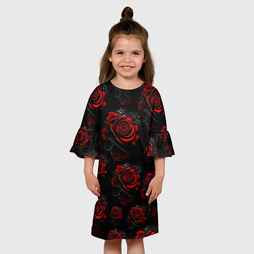 Детское платье Красные розы цветы / 3D-принт – фото 3