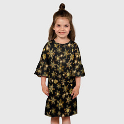 Платье клеш для девочки Россыпи золотых снежинок, цвет: 3D-принт — фото 2