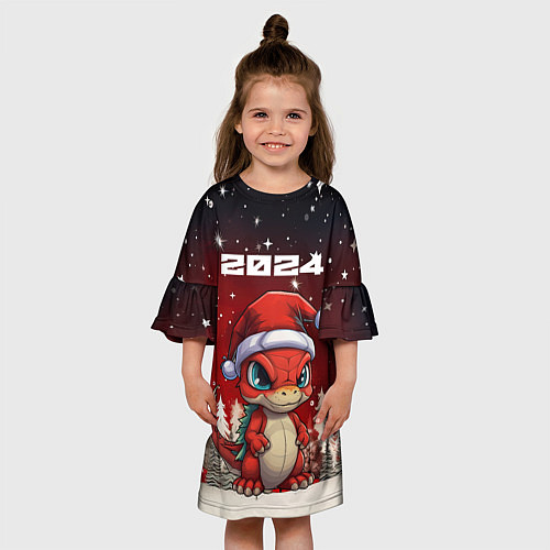Детское платье Символ нового 2024 года маленький дракоша / 3D-принт – фото 3
