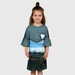 Платье клеш для девочки Облачные сердца, цвет: 3D-принт — фото 2