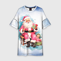 Платье клеш для девочки Акварельный ретро Санта Клаус, цвет: 3D-принт