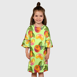 Платье клеш для девочки Мандарины с дольками, цвет: 3D-принт — фото 2