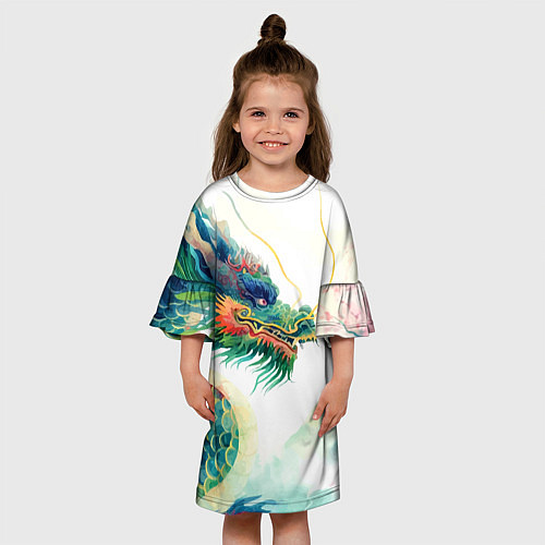 Детское платье Japanese dragon - watercolor art / 3D-принт – фото 3