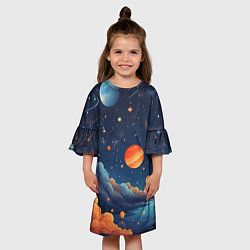 Платье клеш для девочки Нарисованный космос, цвет: 3D-принт — фото 2