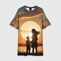 Платье клеш для девочки Мать и дитя на закате, цвет: 3D-принт