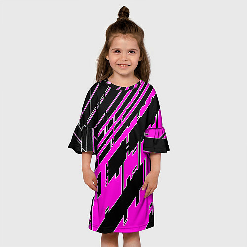 Детское платье Розовые линии на чёрном фоне / 3D-принт – фото 3