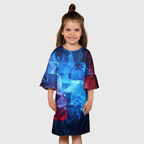 Детское платье Синяя ледяная абстракция с красным / 3D-принт – фото 3