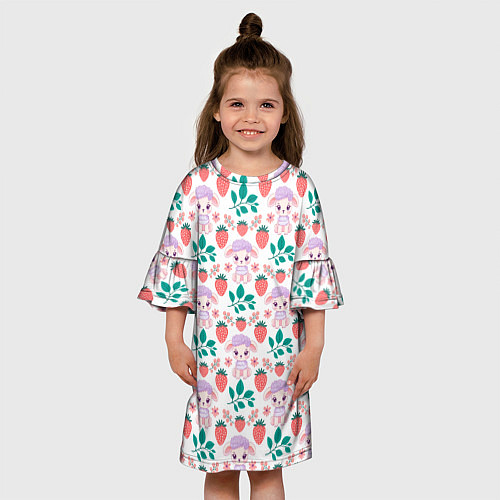 Детское платье Овечка и клубника на белом фоне / 3D-принт – фото 3