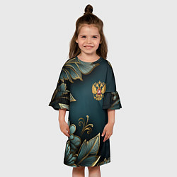 Платье клеш для девочки Золотые листья и герб России, цвет: 3D-принт — фото 2