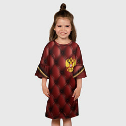 Платье клеш для девочки Золотой герб России на красном кожаном фоне, цвет: 3D-принт — фото 2
