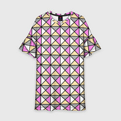 Платье клеш для девочки Геометрический треугольники бело-серо-розовый, цвет: 3D-принт