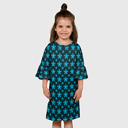 Платье клеш для девочки Паттерн снежинки тёмно-бирюзовый, цвет: 3D-принт — фото 2