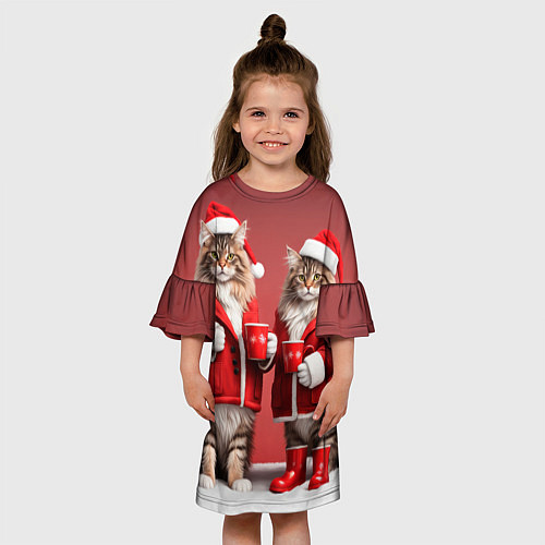 Детское платье С новым котом - два кота в костюмах Санты / 3D-принт – фото 3