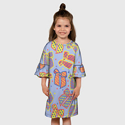Платье клеш для девочки Узор с яркими разноцветными бантами в горошек, цвет: 3D-принт — фото 2