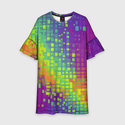 Платье клеш для девочки Разноцветные пиксели, цвет: 3D-принт