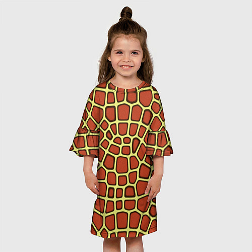 Детское платье Паттерн красных плит на жёлтом / 3D-принт – фото 3
