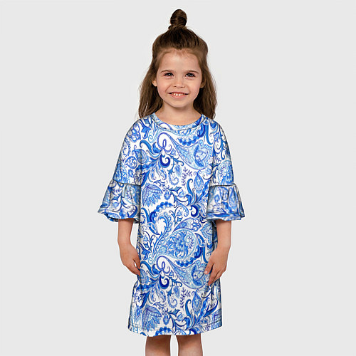 Детское платье Гжельская роспись на белом фоне / 3D-принт – фото 3