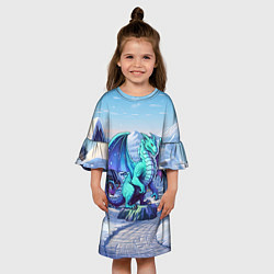 Платье клеш для девочки Статуя синего дракона 2024, цвет: 3D-принт — фото 2