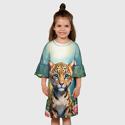 Детское платье Портрет леопарда с розами / 3D-принт – фото 3