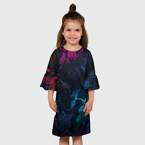 Детское платье Темная цветная абстракция пятнами / 3D-принт – фото 3