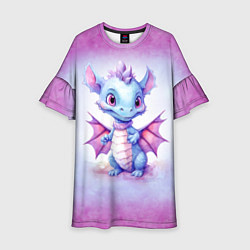 Платье клеш для девочки Дракончик нарисованный акварелью, цвет: 3D-принт