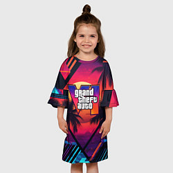 Платье клеш для девочки GTA 6 аbstract logo, цвет: 3D-принт — фото 2