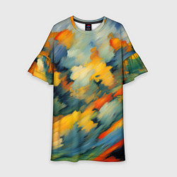 Платье клеш для девочки Жёлтые и синие мазки, цвет: 3D-принт