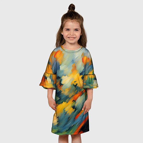 Детское платье Жёлтые и синие мазки / 3D-принт – фото 3