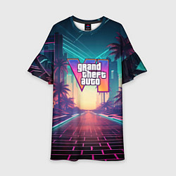 Платье клеш для девочки GTA 6 night city logo, цвет: 3D-принт