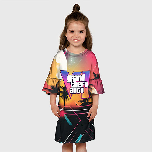 Детское платье GTA 6 night logo / 3D-принт – фото 3