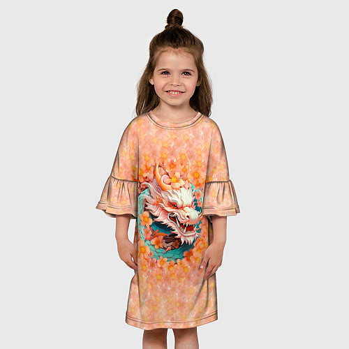Детское платье Китайский дракон в розовых цветах / 3D-принт – фото 3