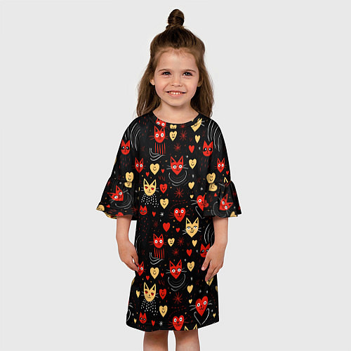 Детское платье Паттерн с сердечками и котами валентинка / 3D-принт – фото 3