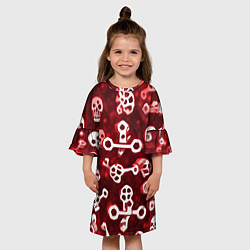 Платье клеш для девочки Белые черепки и кости на красном фоне, цвет: 3D-принт — фото 2