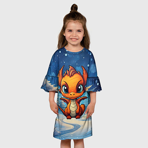 Детское платье Оранжевый милый дракон / 3D-принт – фото 3